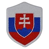 ca. 7cm hoch und 5,6cm breit benobler FanShirts4u Aufnäher - SLOWAKEI - Wappen - 7 x 5,6cm - Bestickt Flagge Patch Badge Fahne Slovakia (weiße Umrandung)