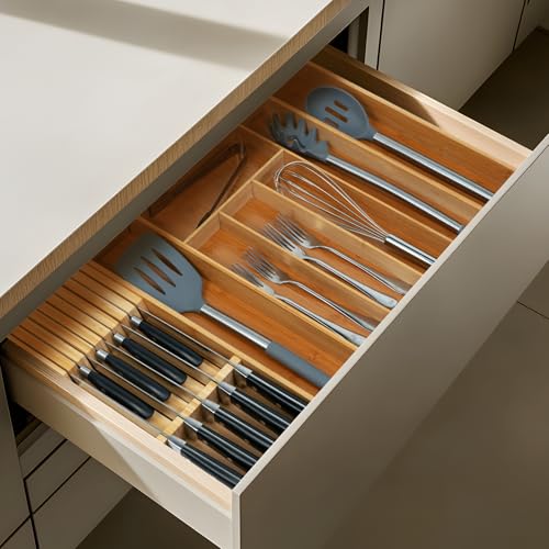 Miniatura 7 de Utoplike Organizador De Cajones De Cuchillos De Bambú Para Cocina, Soporte De Carne De Mango Grande, Apto Para 9 Cuchillos No Incluidos