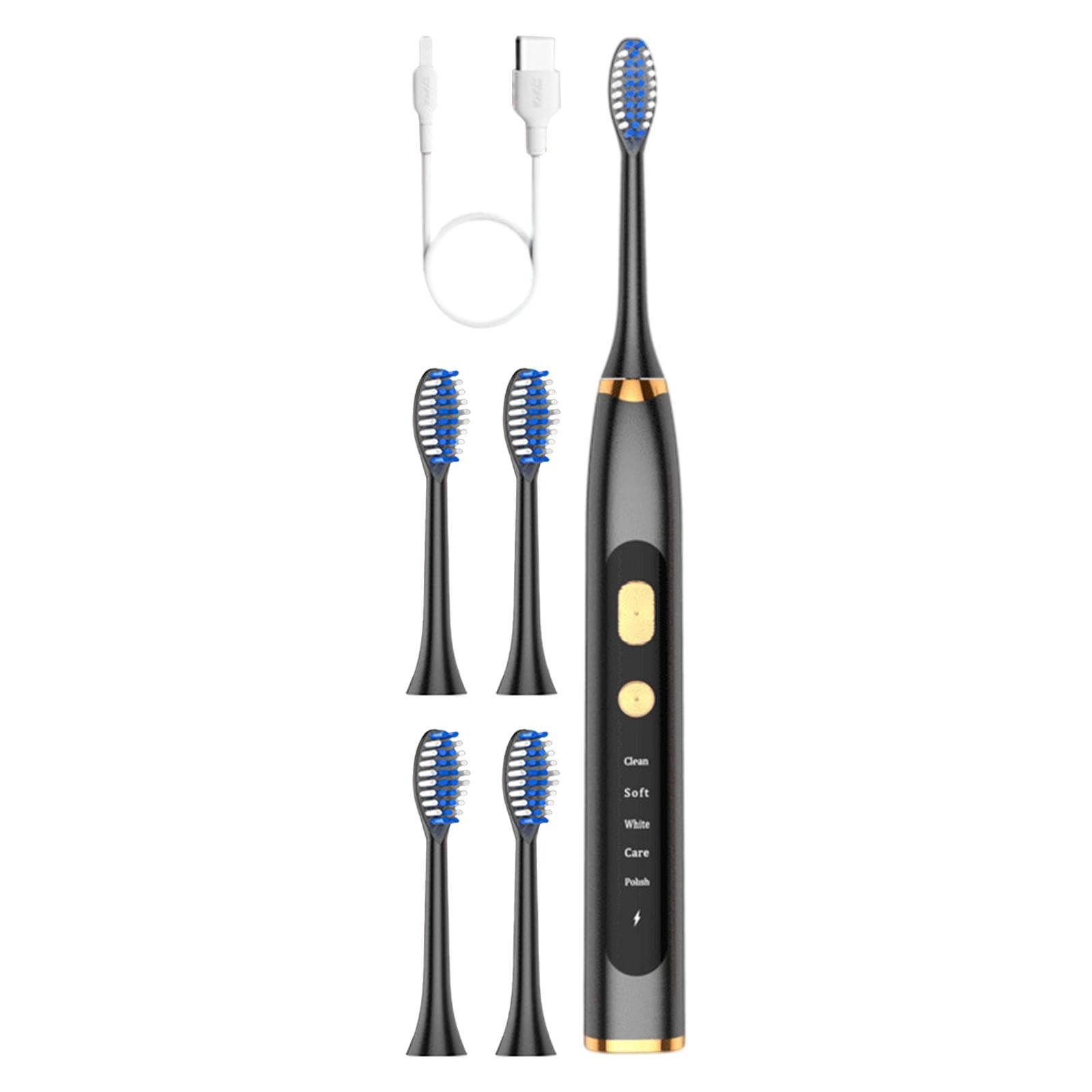Spazzolino da denti sbiancante ricaricabile, 5 modalità, 15 giorni, tempo di utilizzo per bambini, uomini, donne, con custodia da viaggio, motore da 800 mAh, sensore di pressione