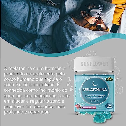 Melatonina - Melatonina Gummy - Melatonina em Goma 210mcg Sabor Frutas Vermelhas 60 gomas Sunflower