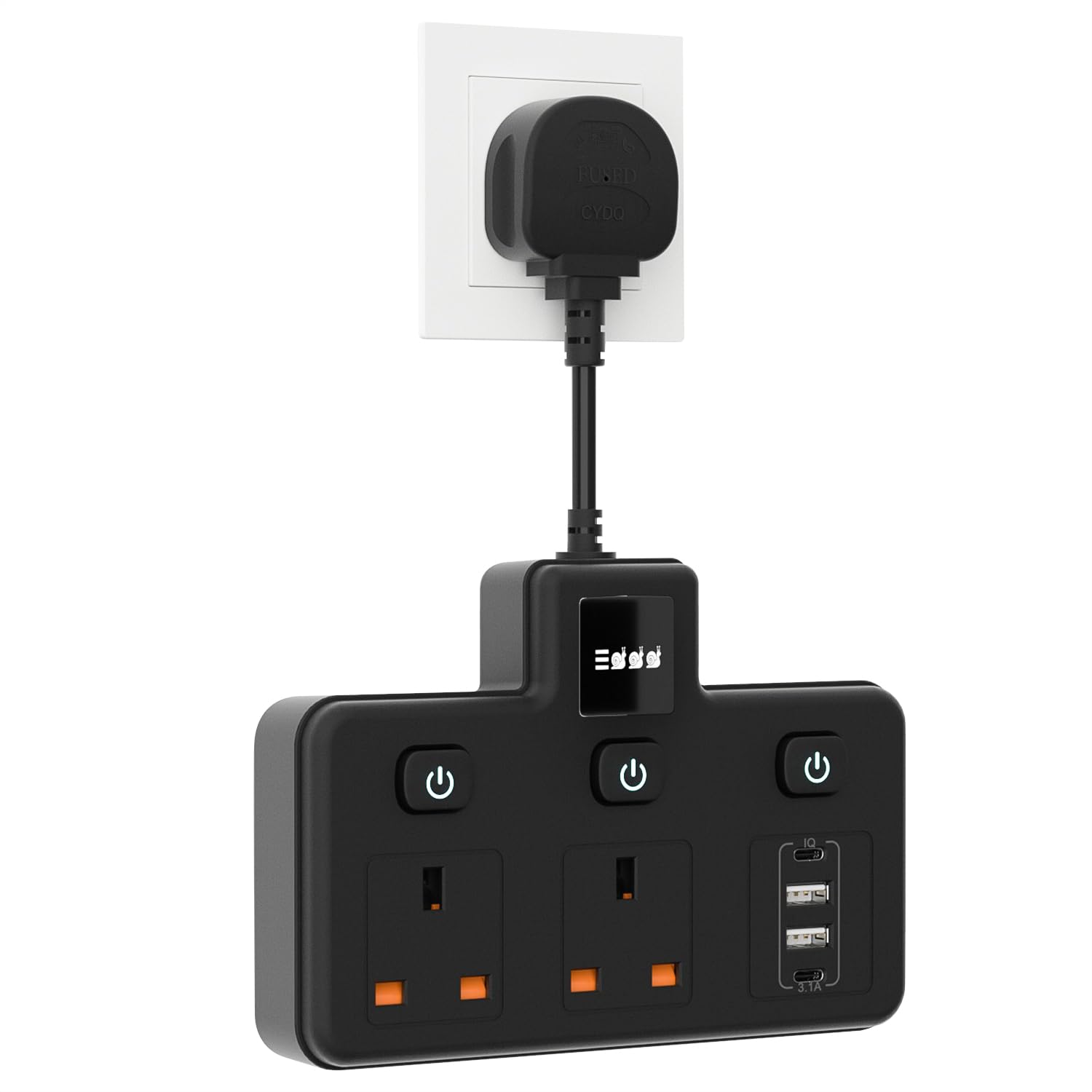 Multi Plug 2 Way Extension with Individual Switch, 2 USB-A & 2 USB-C Ports