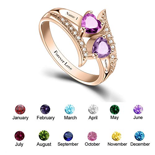 ORFAN Personalized Promise Rings for Her Custom Couples Name Ring for Women Mother Rings with 2 Simulated Birthstones Customized Christmas Gift for Her2