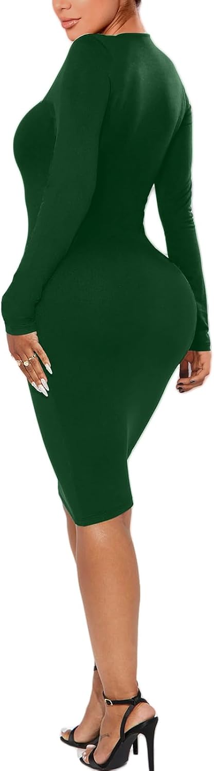 Women's Long Sleeve Bodycon Dress - Knee Length Midi Spring Fall Club Party Fitted Tight Pencil Dresses - Image 5