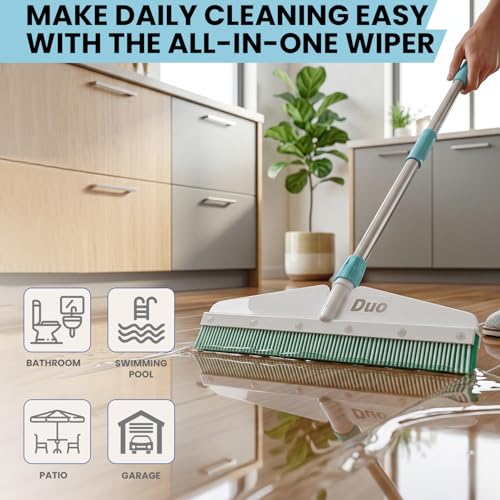 Image of Zureni Duo-Wiper 21 inch Foam Rubber Blade, Powder Coating Rod with Telescopic Long Handle for Wiping Floor Cleaning and Dirt Removal in Home Bathroom & Kitchen (Random Colours)