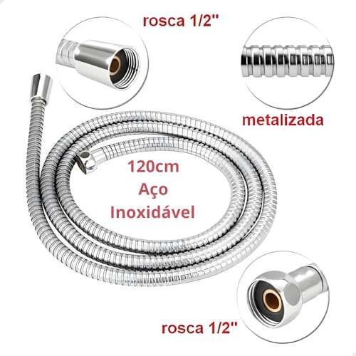 Mangueira, Flexivel, Engate Aço Inox, Salao de Beleza, 120cm, 1/2, Ducha Higiênica, Engate rápido