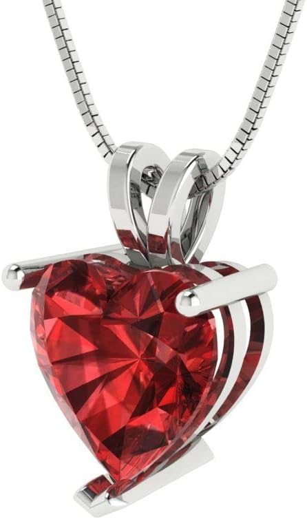 Clara Pucci 14K White Gold Plated Solitaire 16" Box-Chain Necklace - Sterling Silver 2ct Heart Cut Garnet Pendant - Image 2