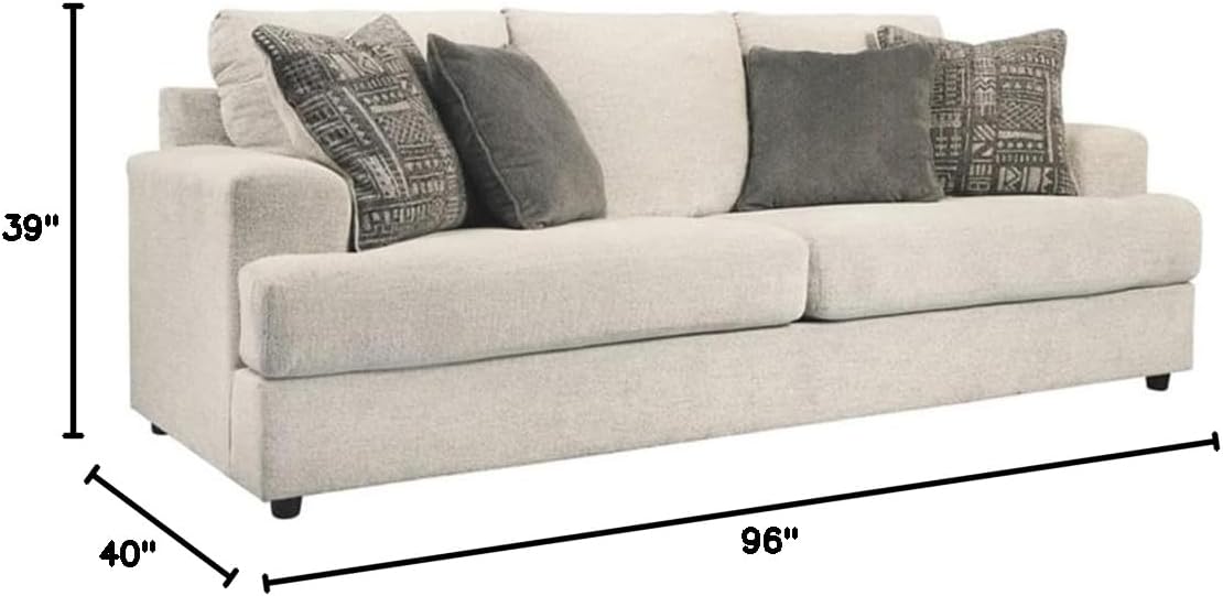 Bowery Hill Contemporary Fabric Queen Sleeper Sofa, 39"H x 96"W x 40"D, Stone Upholstery, Chunky Chenille with Jacquard Throw Pillows, Faux Wood Feet, Memory Foam Mattress, Living Room Overnight Use