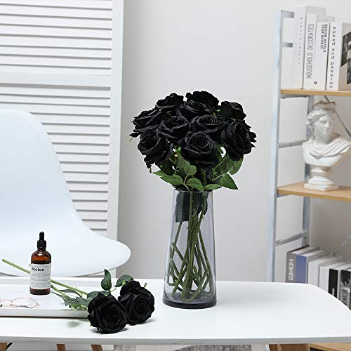 Nubry Artificial Silk Rose Flower Bouquet Lifelike Fake Rose For Wedding Home Party Decoration Event Gift 10Pcs (Black) #TOP6