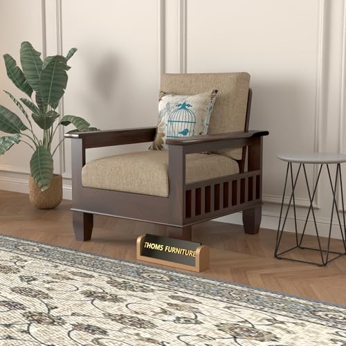 Image of Sheesham Wood Single Seater Sofa | Premium Wooden Single Sofa Chair for Living Room & Bedroom | Single Person Sofa for Home & Office Furniture (Joren Walnut, 1 Seater)