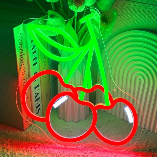 Image of Cherry Neon Sign for Wall Decor, Dimmable Printing Fruit Neon Lights, Vibrant Fruit Themed Neon LED Signs for Kids Room, Bedroom, Restaurant, Bar, Club, Fruit Shop, Birthday Party (Cherry)