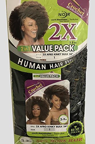 Janet Collection Synthetic Hair Braids Noir Afro Kinky Bulk 24'' (4-Pack, 1B)