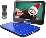 DBPOWER® 10" Portable DVD Player, 5 Hour Rechargeable Battery, Swivel Screen, Supports SD Card and USB, Direct Play in Formats AVI/RMVB/MP3/JPEG (10, Blue)