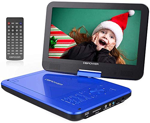DBPOWER® 10' Portable DVD Player, 5 Hour Rechargeable Battery, Swivel Screen, Supports SD Card and USB, Direct Play in Formats AVI/RMVB/MP3/JPEG (10, Blue)
