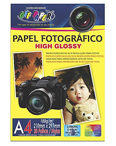 Papel Fotográfico A4 180G, OFF PAPER, Pacote com 20 folhas