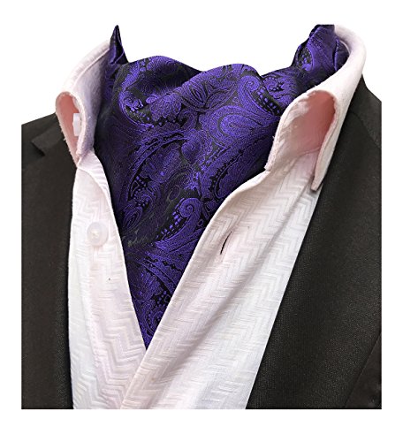 MENDENG Mens Black Paisley Jacquard Woven Silk Cravat Necktie Scarf Formal Ascot
