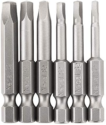 Rocaris 6 pcs 1/4 Inch Hex Shank Long Magnetic Square Head Screwdriver Bits Set Power Tools SQ1, SQ2, SQ2.7, SQ3, SQ4, SQ5 For Poket Hole Jig- 2 inch Length