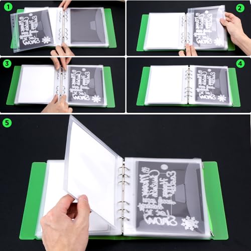 Image of UNIMEIX 12 Pcs Magnetic Sheets for Die Storage with 1 Binder Cover, 2 in 1 Storage Stamp and Die Storage Bags Die Cut Storage Supplies(0.8 mm Thickness, Green)