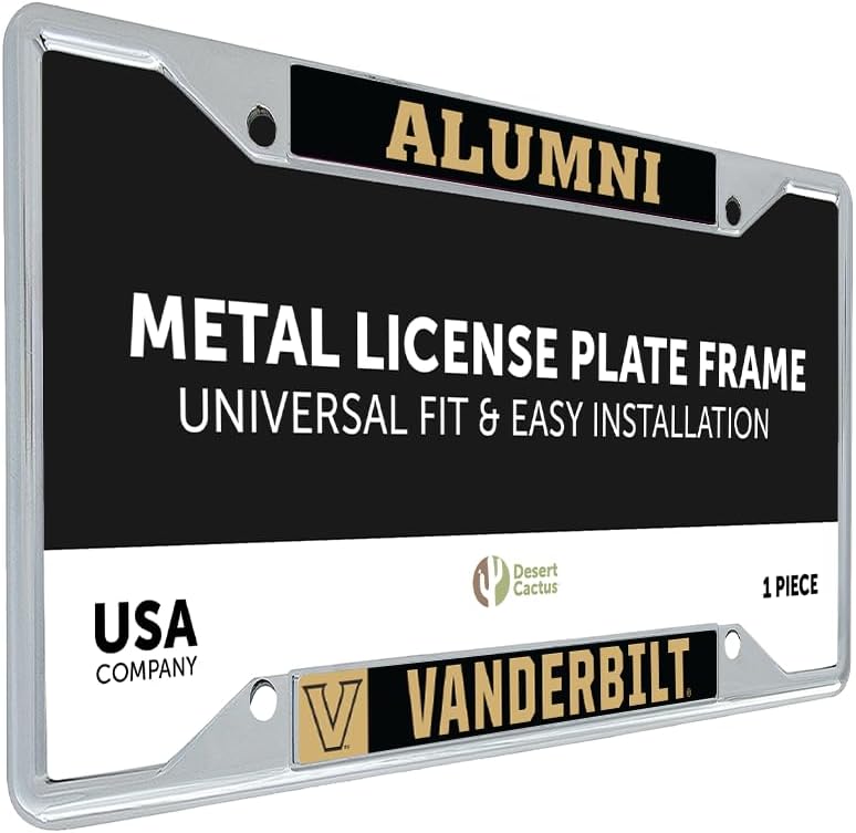 Desert Cactus Vanderbilt University Car Accessories Commodores Metal License Plate Frame and Tag Holder for Front or Rear of Car (Alumni)