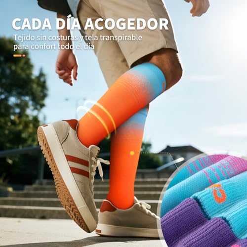 CAMBIVO Medias de Compresión Mujer Hombre 3Pares, Calcetines Compresion 15-20mmHg, Transpirables Calcetines Largos, Compression Socks para Deporte, Running, Ciclismo, Viajar en Avión, Enfermera, Moda - imagen 5