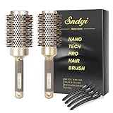 Sndyi Nano Thermal Ceramic & Ionic Tech Round Hair Brush with Boar Bristles, Professional Barrel Brush for Styling, Curling and Straightening, 2 Pack