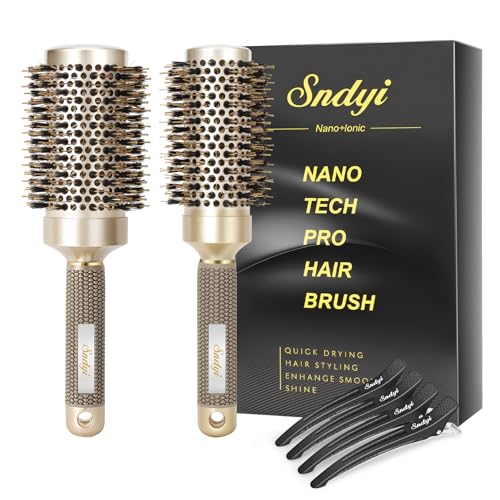Image of Sndyi Round Hair Brush for Blow Drying, Nano Thermal Ceramic Ionic Tech with Bristles, Professional Barrel Brush for Styling, Curling, and Straightening (43 mm 53 mm)