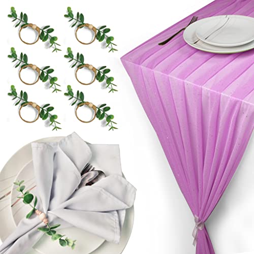 Rucadeco, Combo Eucalyptus Napkin Rings Set Of 6 And 10Ft Glitter Table Runner, 29X120 Inches Table Runner, Handmade Boho Napkin Rings For Wedding Birthday Party Decor Table Decoration (Pink) #TOP13