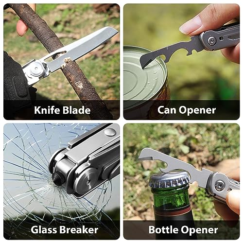 Tactiman 9-In-1 Multi Tool, Pocket Knife, Multitool Folding Knife For Camping Hiking Survival Fishing, Stainless Steel Lockable Multitool Knife Saw Scissors Bottle Opener Wire Stripper Glass Breaker #TOP5