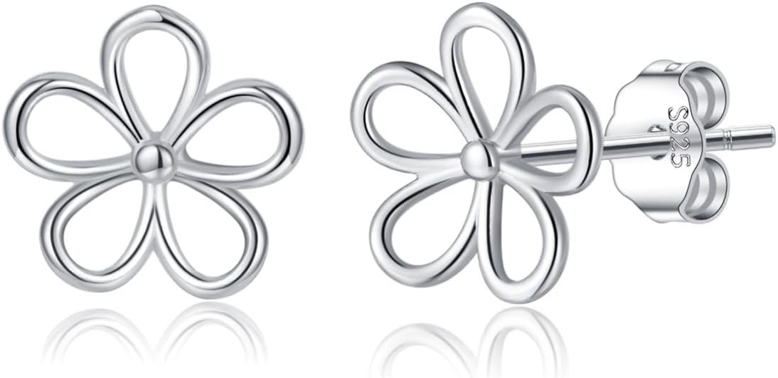 SLUYNZ Solid 925 Sterling Silver Flower Stud Earrings for Women Teens Hollow Flower Stud Earrings Spring
