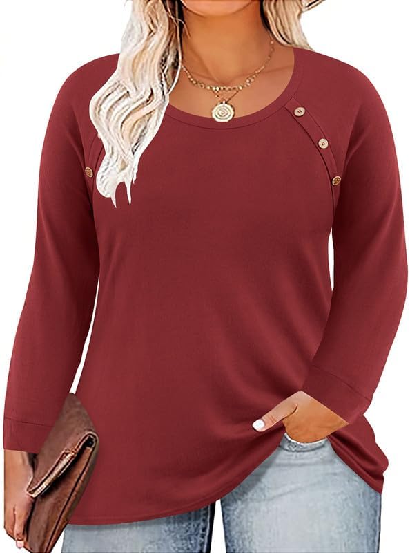 TIYOMI Plus Size Tops for Women Long Sleeve Shirts Crewneck Tunics Button Up Casual Loose Fit Tshirt XL-5XL 14W-28W