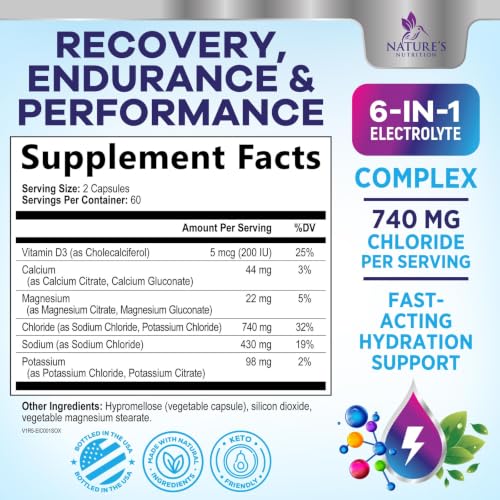 Image of Electrolyte Salt Capsules - Keto Friendly Rehydration Recovery Supplement - Hydration with No Sugar and 6 Replacement Electrolytes: Magnesium, Sodium, Potassium, and More - USA Bottled - 120 Capsules