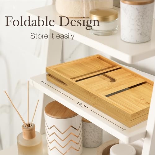 image for Bambüsi Bathtub Tray Caddy - Premium Bamboo Expandable Bath Tub Tray 