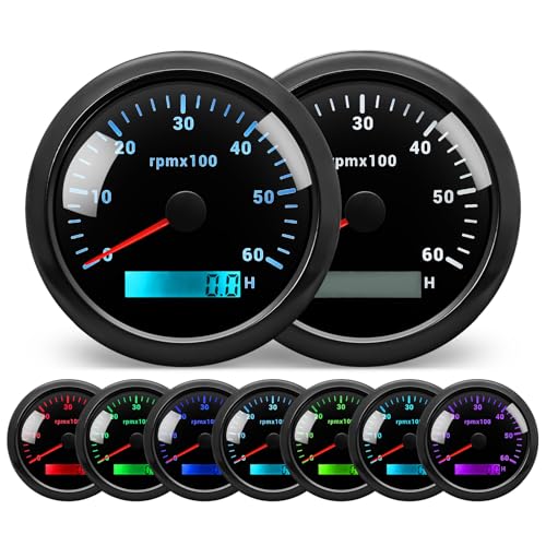 85mm Marine Drehzahlmesser 0-6000RPM Wasserdichtes mit Betriebsstundenzähler 7 Farben Hintergrundbeleuchtung für Auto Boot LKW Diesel Benzinmotor