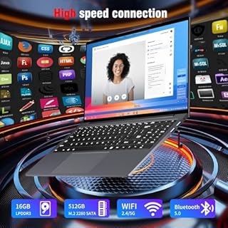 Ordinateur portable 15,6 pouces, PC Portable Win 11, écran HD 1920x1080 Core jusqu'à 3,4 GHz, Pc Portable 16Go 512Go SSD, Laptop avec WiFI 5 BT5.0, USB-3.0, type-c,emplacement pour carte TF, HDMI
