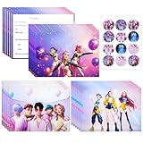 Kit de 12 tarjetas de invitación de cumpleaños K-pop con 12 sobres y 12 pegatinas, tarjeta de invitación de cumpleaños para niños, niñas, niños, adultos, tema de neón Kpop