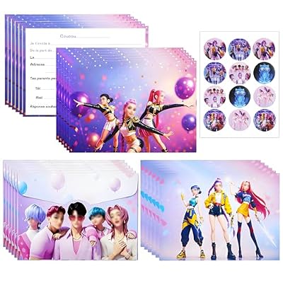 Kit de 12 tarjetas de invitación de cumpleaños K-pop con 12 sobres y 12 pegatinas, tarjeta de invitación de cumpleaños para niños, niñas, niños, adultos, tema de neón Kpop | Ya disponible en tu tienda friki favorita! En mundofriki.es!