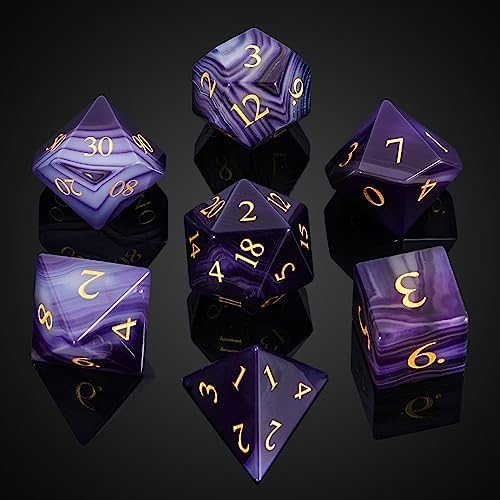 UDIXI Gemstone DND Dice Set, 7PCS Purple Agate Stone D&D Dice for Dungeons and Dragons, Polyhedral Dice for Role Playing MTG Table Games
