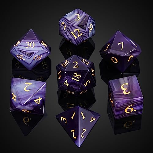 Udixi Gemstone Dnd Dice Set, 7Pcs Purple Agate Stone D&D Dice For Dungeons And Dragons, Polyhedral Dice For Role Playing Mtg Table Games #TOP13
