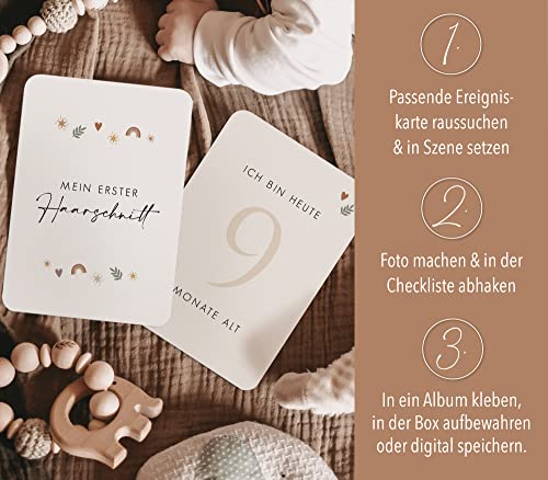 40 Meilensteinkarten Baby - Inspirierendes Meilenstein Karten Set inkl. Geschenkbox - für Mädchen & Junge - Hallo Du Regenbogen – Bild 6