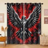 Havenix Raben Jugendzimmer Gaming Room Vorhänge Blickdicht Gardinen mit ösen Rot Schwarz Wikinger Vorhang 245 cm Lang Verdunklungsvorhänge für Schlafzimmer Wohnzimmer Fenster 2er Set