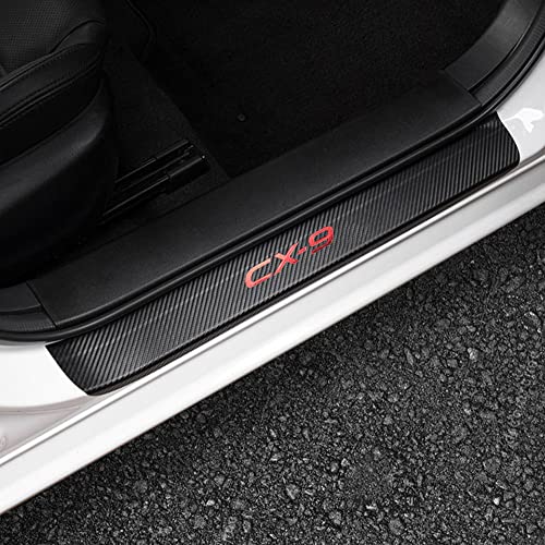 LEXLEY For Mazda 2016-2024 CX9 CX-9 Carbon Fiber Style Leather Door Sill Protector Anti-Dirty Scuff Plate Cover Guard Sills Protector Trim,Welcome Pedal Protect 4PCS -RED