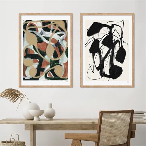 Tableaux pour salon et bureau : lot de 2 toiles abstraites 40x60cm