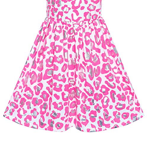 Sunny Fashion Girls Dress Pink Shinning Leopard Casual Sundress Size 4-84