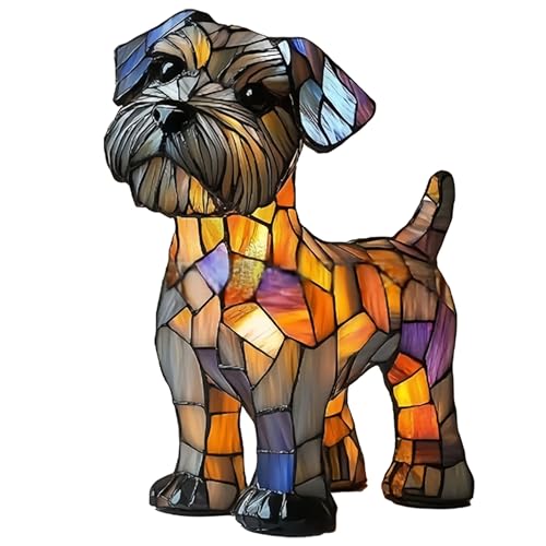 Lámpara Corgi y lámpara de pug, luz nocturna artística de la serie de perros, lámpara de mesa LED de vidrieras para mesita de noche, sala de estar, dormitorio, amantes de las mascotas, Schnauzer