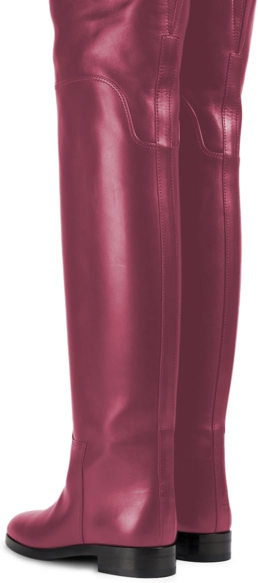 YDN Womens Round Toe Wide Calf Flats Over the Knee Boots Elastic Pull On Low Heel Thigh High Boots Sexy Prom Nightclub Shoes Size 4-16 US