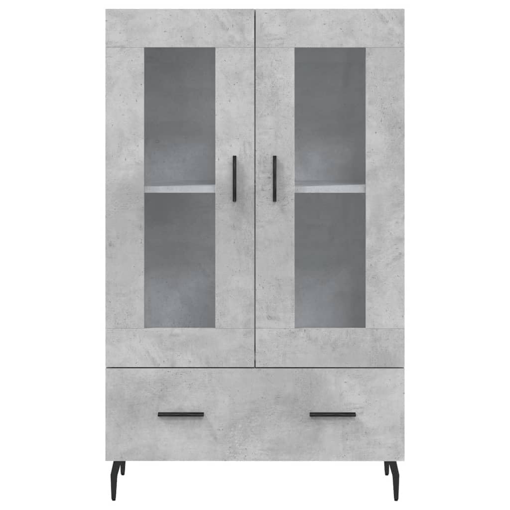 Nowoczesna komoda betonowa szara, 69,5 x 31 x 115 cm, materiał drewnopochodny, ze szklanymi drzwiami i metalowymi nogami, wszechstronne miejsce do przechowywania do salonu i jadalni