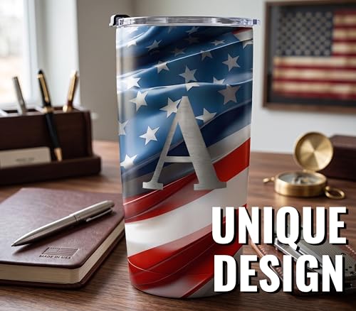 Onebttl Personalized Gifts for Men, Initial Birthday Gifts for Men, Grandpa, Uncle, American Flag Tumbler, 20oz Insulated Stainless Steel Tumbler - C by Onebttl - Used condition - Image 5
