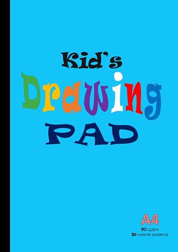 Kid's Drawing Pad A4: Drawing Paper for Children, 100 Pages/50 Sheets, 90gsm Thick Plain Sketch and Colouring Paper Book | 210 x 297mm - Light Blue cover