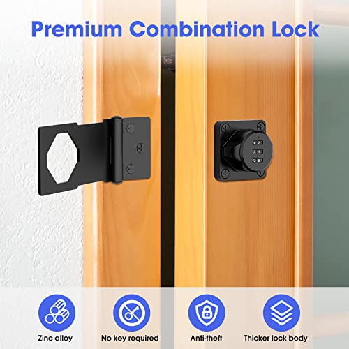 Image of Mechanical Password Rotary Hasp Locks, Cabinet Locks with Combination, Door Security Latch for Small Barn Doors, Cabinets, Gate, Bathroom, Outdoor, Closet, Fence (2 Packs Black)