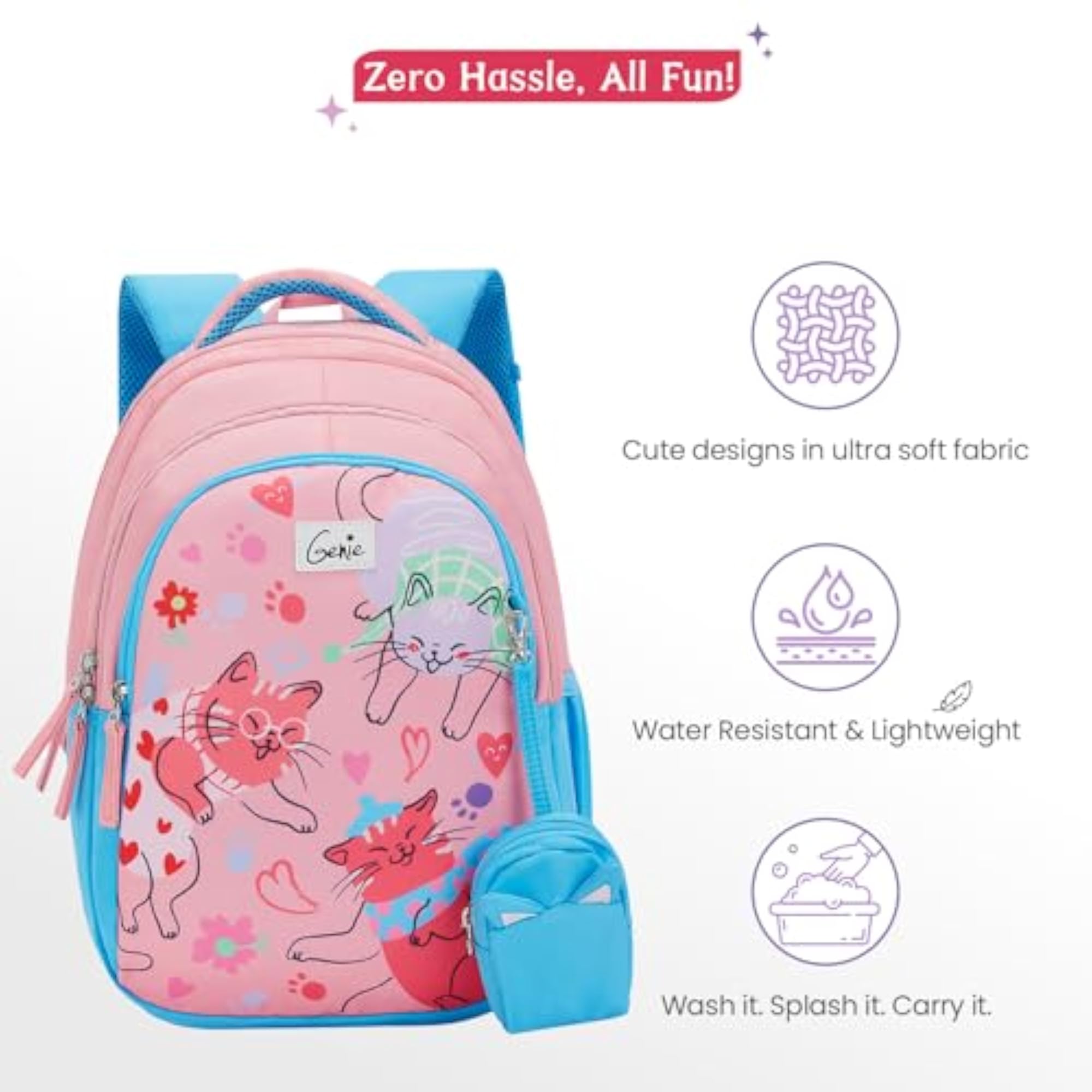Purrfect School Backpack for Girls, Lightweight with Padded Shoulders