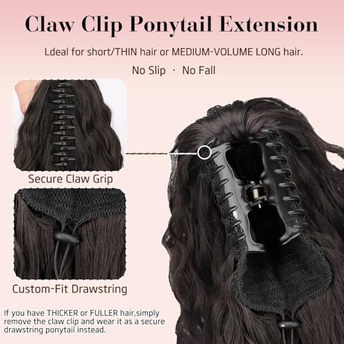 image for ORSUNCER Claw Long Wavy Ponytail Extension Black Brown 30